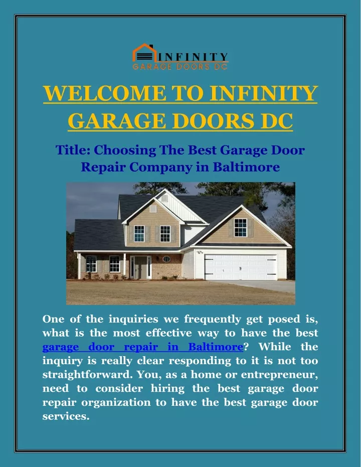 welcome to infinity garage doors dc