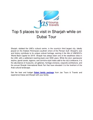 Top 5 places to visit in Sharjah while on your Dubai Tour