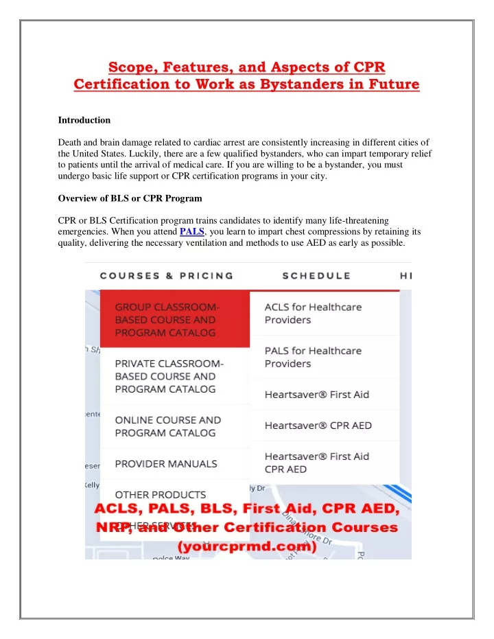 scope features and aspects of cpr certification