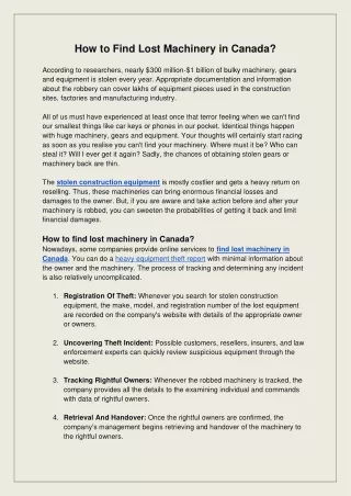 How to Find Lost Machinery in Canada