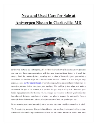 New and Used Cars for Sale at Antwerpen Nissan in Clarksville, MD