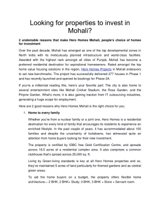 looking for properties to invest in mohali