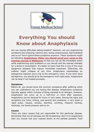 Everything You should Know about Anaphylaxis - Young Medical School