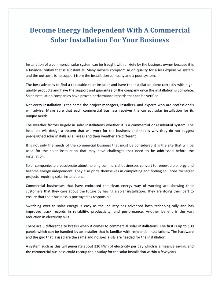 become energy independent with a commercial solar