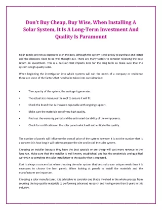 don t buy cheap buy wise when installing a solar