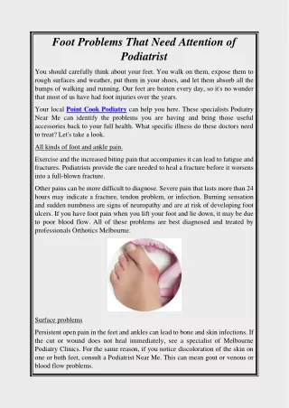 Foot Problems That Need Attention of Podiatrist
