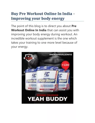 Buy Pre Workout Online In India - Improving your body energy