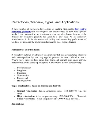 Refractories,Overview, Types, and Applications