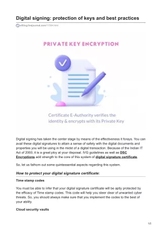 Digital signing protection of keys and best practices
