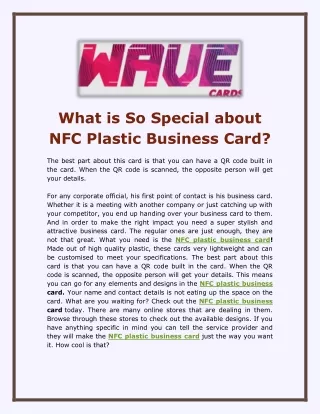 What is So Special about NFC Plastic Business Card - Wave Cards Australia