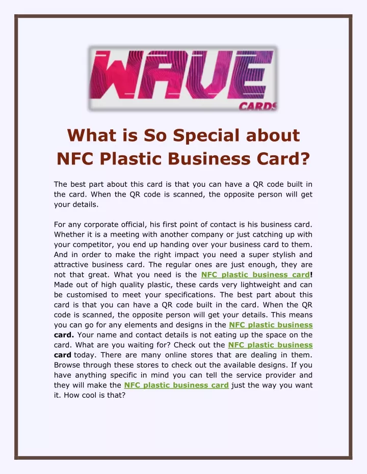 what is so special about nfc plastic business card