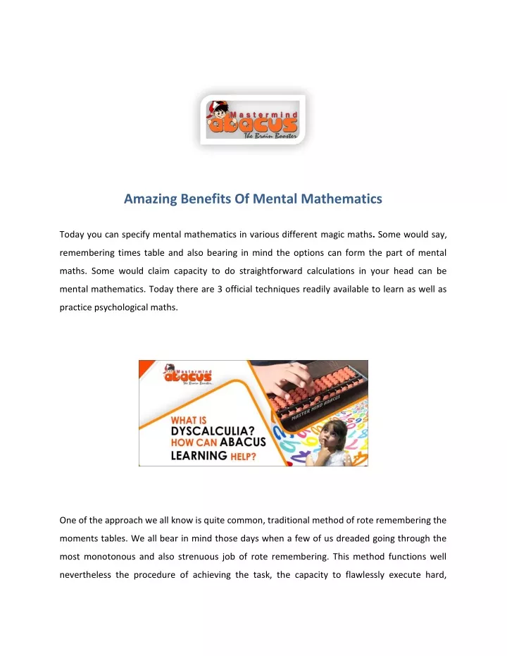 amazing benefits of mental mathematics