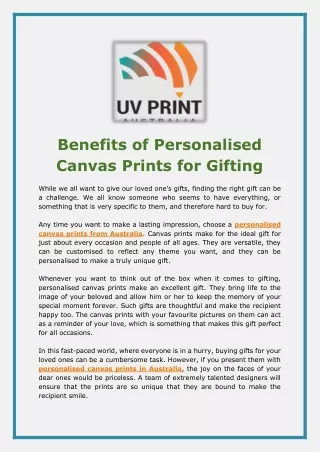 Benefits of Personalised Canvas Prints for Gifting - UV Print Australia