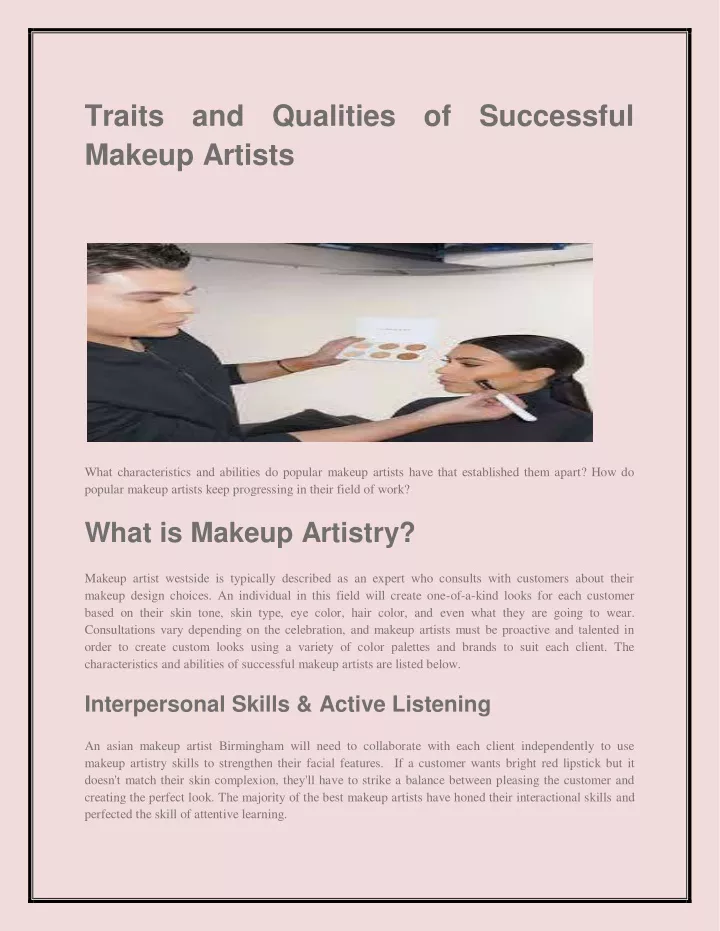 traits and qualities of successful makeup artists