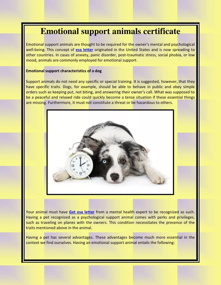 emotional support animals certificate
