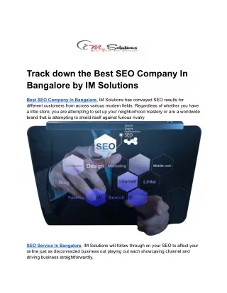 Track down the Best SEO Company In Bangalore by IM Solutions