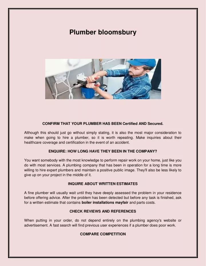 plumber bloomsbury