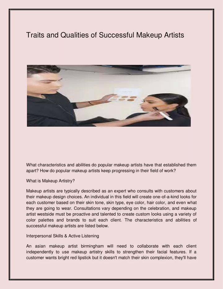 traits and qualities of successful makeup artists