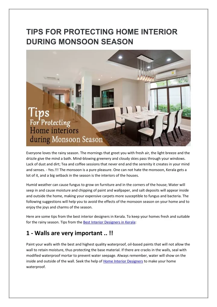 tips for protecting home interior during monsoon