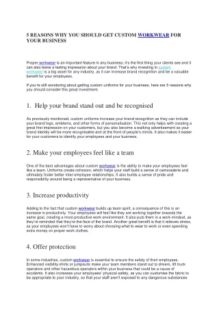 5 REASONS WHY YOU SHOULD GET CUSTOM WORKWEAR FOR YOUR BUSINESS
