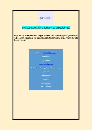 want to buy static shielding bags elcomltd