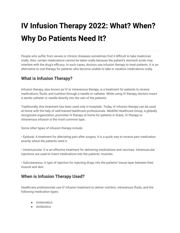 iv infusion therapy 2022 what when