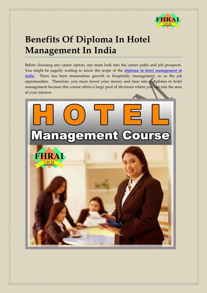 benefits of diploma in hotel management in india