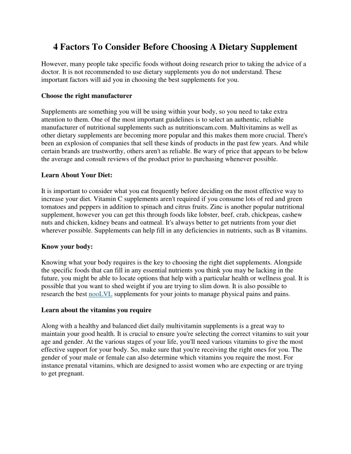 PPT - 4 Factors To Consider Before Choosing A Dietary Supplement ...