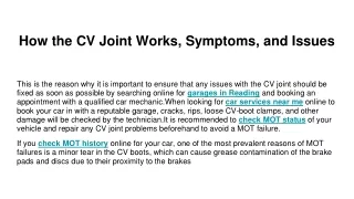 how the cv joint works symptoms and issues