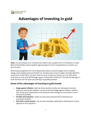 advantages of investing in gold