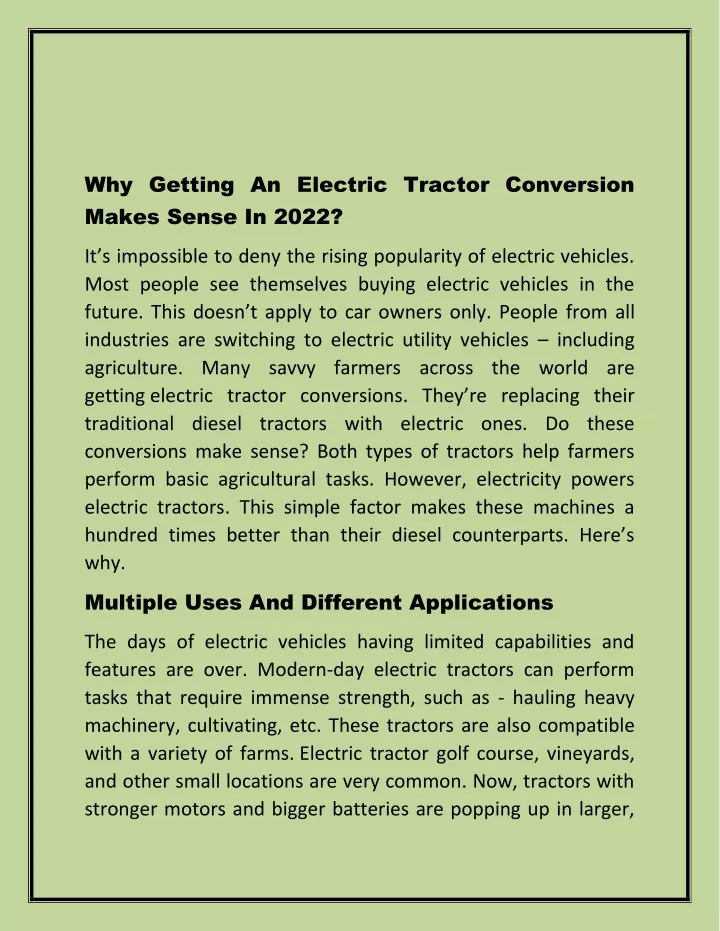 why getting an electric tractor conversion makes