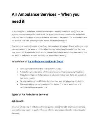 Air Ambulance Services – When you need it