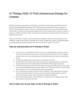 IV Therapy 2022_ IV Fluid (intravenous) therapy for Children