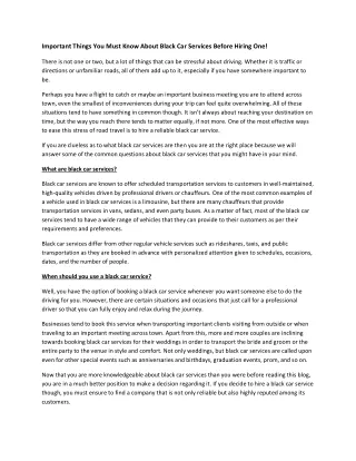 Important Things You Must Know About Black Car Services Before Hiring One