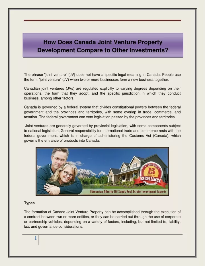 how does canada joint venture property