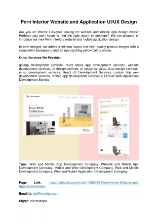 Fern Interior Website and Application UI UX Design by MultiQoS