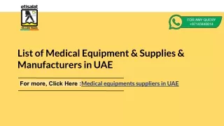 List of Medical Equipment & Supplies & Manufacturers in UAE