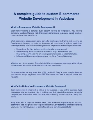 E-commerce Website Development In Vadodara