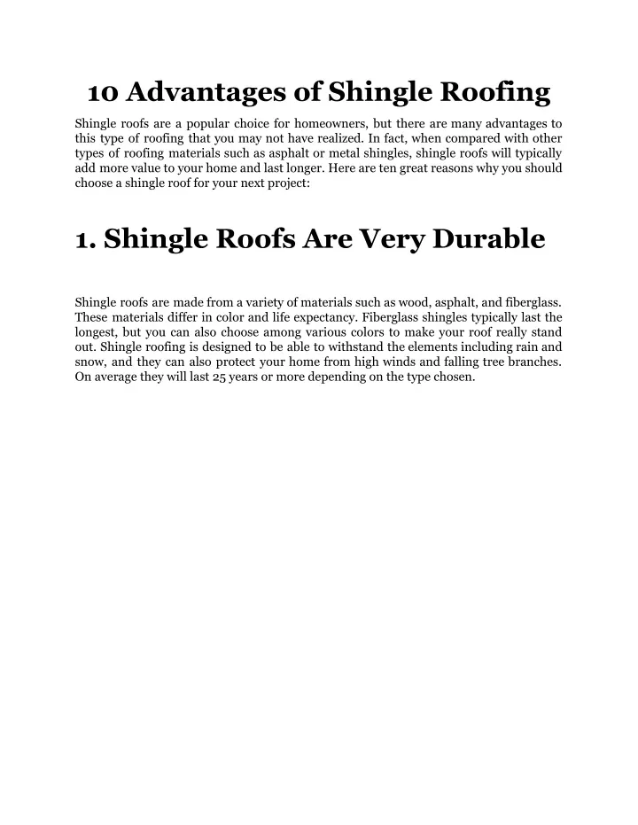 10 advantages of shingle roofing