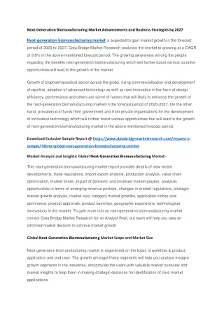 next generation biomanufacturing market