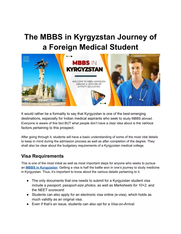 the mbbs in kyrgyzstan journey of a foreign