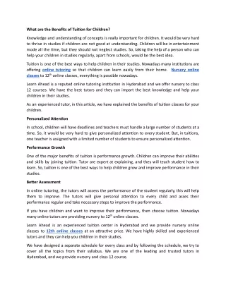 What are the Benefits of Tuition for Children
