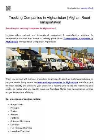 Trucking Companies in Afghanistan | Afghan Road Transportation