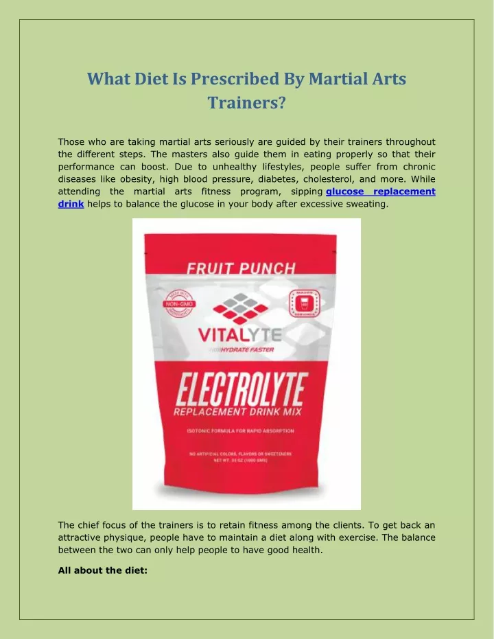 what diet is prescribed by martial arts trainers