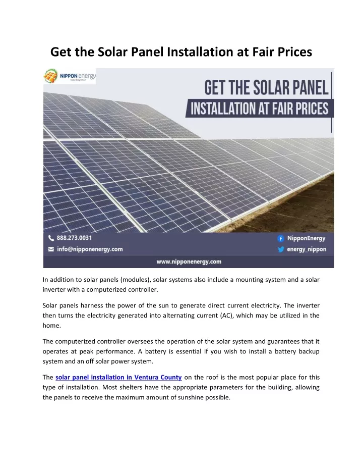 get the solar panel installation at fair prices