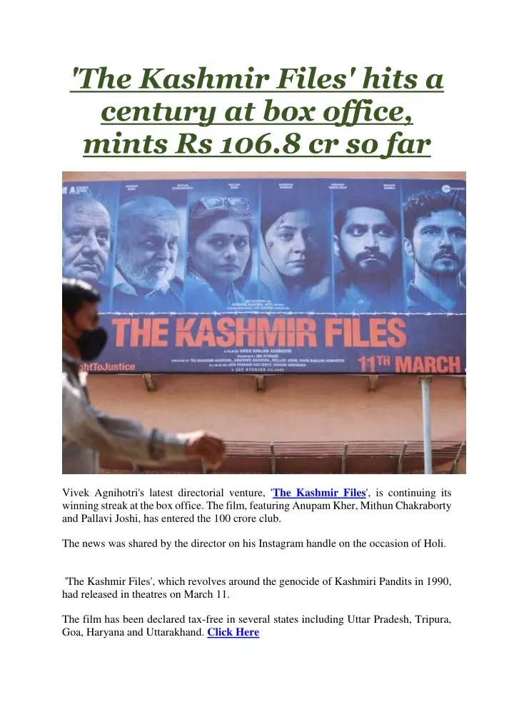 the kashmir files hits a century at box office