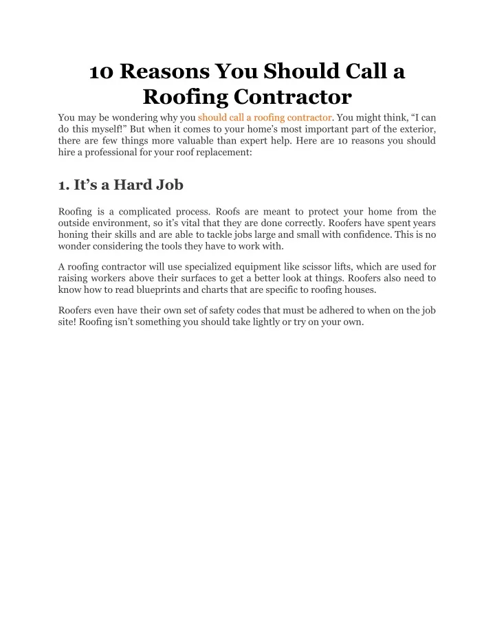 10 reasons you should call a roofing contractor