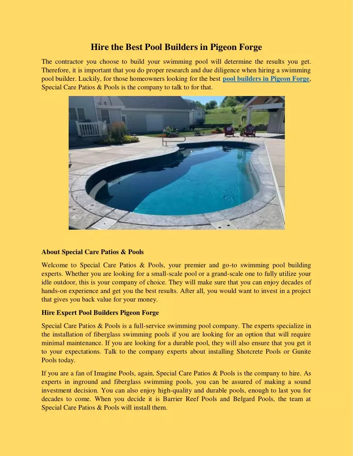 hire the best pool builders in pigeon forge