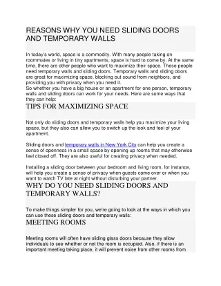 REASONS WHY YOU NEED SLIDING DOORS AND TEMPORARY WALLS