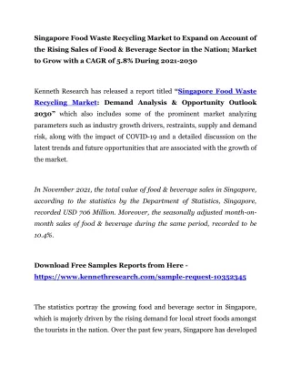 Singapore Food Waste Recycling Market to Grow with a CAGR of 5.8% During 2021-20